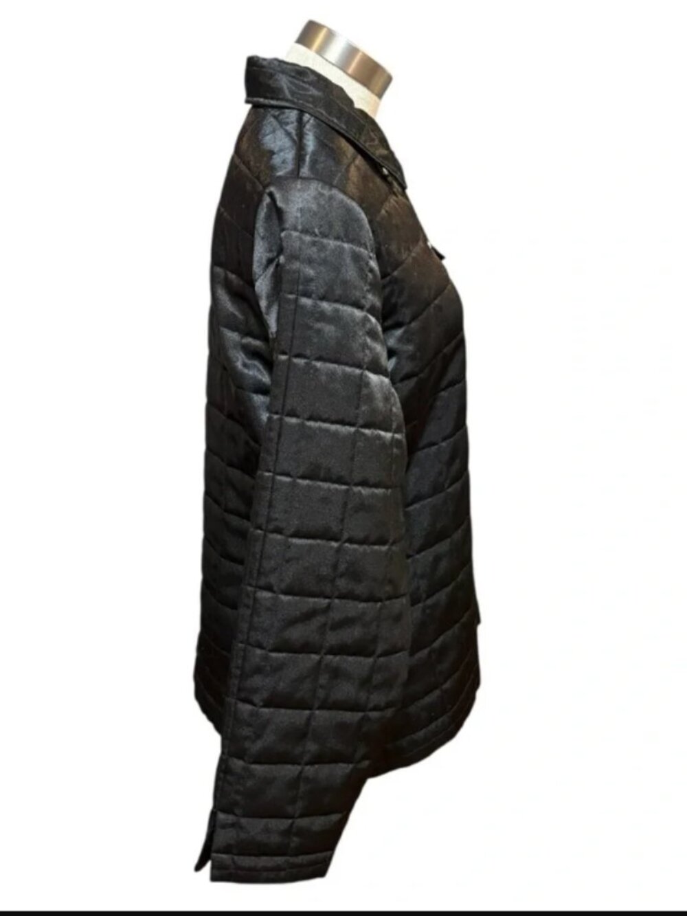 SPANNER Women's Jacket Shacket Black Satin Quilted Crystal Buttons Size L - Picture 4 of 7